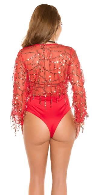 party bodysuit with sequin threads Red